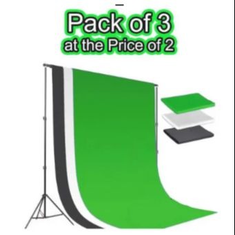 Chroma Key Photo Background Pack of 3 Colors - Green Black White - 5 x 8ft