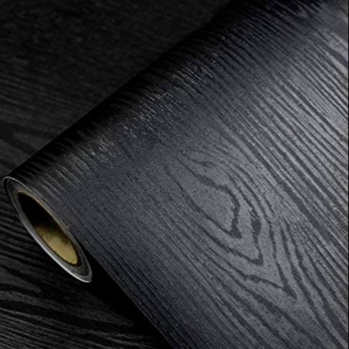 Wooden Wallpaper Sheet Sticker Self Adhesive Water Proof(Black . 12 inches by 48 inches apx)