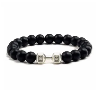 ( Pack of 1) Men Natural Black Volcanic Lava Stone Dumbbell Bracelet Black Matte Beads Bracelets Jewelry