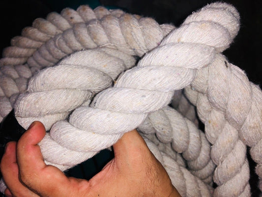 Heavy Battle Rope 1.5" Dia White Cotton Hard Rope in 20ft, 30f