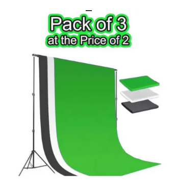 Chroma Key Backdrop Photo Background Pack of 3 Colors - Green Black White - 5 x 3 ft